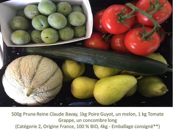 Panier BIO de fruits et légumes disponible en retrait dans votre magasin du mercredi 19 au dimanche 23 Août